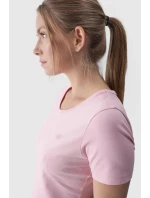 Damski Gładki T-Shirt Z Logo Różowy 4F 4FWMM00TTSHF1845-56S