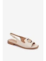 Dámské sandály na nízkém podpatku s ozdobou S.Barski KV61-6037 Krémové