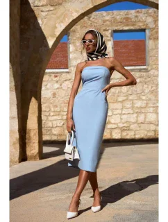 M843 Džínsové midi šaty - svetlomodré