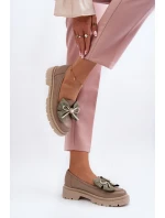 Damskie Skórzane Mokasyny Z Kokardą Laura Messi 2787 Beżowe