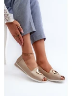 Czółenka Damskie Z Ozdobą Eko Skórzane Złote Biolita