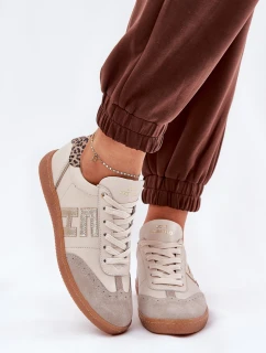 Skórzane Buty Sportowe Sneakersy Damskie Panterka CheBello 4640 Beżowe