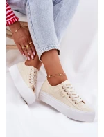 Trampki Damskie Z Koronką Lee Cooper LCW-25-31-3440L Beżowe