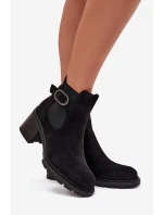 Ocieplane Botki Damskie Na Słupku Z Ozdobną Klamrą Czarne Melara
