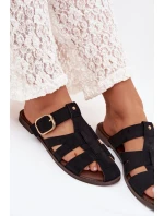 Dámské ploché nazouváky s pásky a zlatým přezkou Černé Elzora