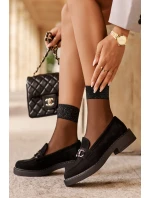 Zamszowe Półbuty Mokasyny Damskie Czarne Beanika