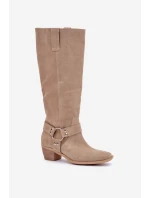 Semišové čižmy na nízkom podpätku s návlekmi na kolená Light Beige Zazoo 3444/O Semišové čižmy na nízkom podpätku s návlekmi na kolená Light Beige Zazoo 3444/O