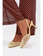 Sandály z pleteniny na jehlové podpatku žluté Hanelis