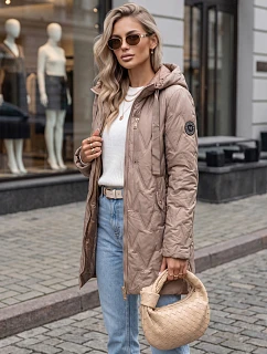 Dámska prešívaná prechodná bunda s kapucňou, béžová, FashionStreet TY5767