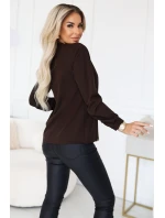 140-29 Blúzka s dlhými rukávmi a viazaním vpredu - čokoládová