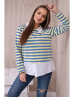 Pruhovaná bavlnená blúzka s golierom denim+žltá Pruhovaná bavlnená blúzka s golierom denim+žltá