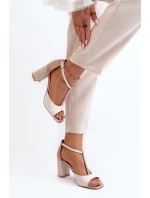 Skórzane Sandały Na Słupku Laura Messi 2759 Beżowe