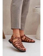 Skórzane Sandały Na Płaskim Obcasie Zazoo 3686 Camel