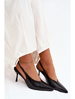 Lakované Podpatky Sandály Z Eko Kůže Černé Norvra