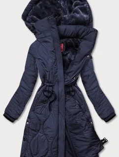 Dámska zimná bunda pod kolená tmavomodrá (m-21601)