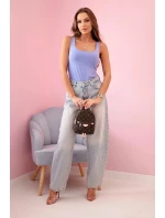 Dámska blúzka bez ramienok s fialovým výstrihom