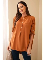 Blúzka s dlhším zadným dielom tmavá ťava