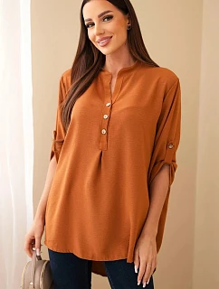 Blúzka s dlhším zadným dielom tmavá ťava