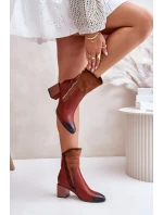 Ocieplane Botki Damskie Na Obcasie Słupku Brązowe Relabina
