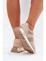Zamszowe Sneakersy Na Platformie Damskie Big Star RR274897 HI-POLY SYSTEM Beżowe