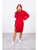 Šaty s kapucňou a bočným rozparkom červené