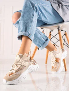 Exkluzívne dámske hnedé tenisky bez podpätku