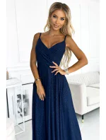 299-10 CHIARA elegantné maxi šaty bez ramienok - GRANITE WITH BROKEN