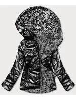 Obojstranná čierna dámska bunda s kapucňou (B9793-1)