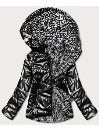 Obojstranná čierna dámska bunda s kapucňou (B9793-1)