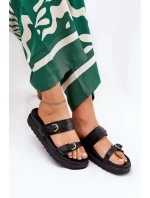 Klapki Damskie Na Platformie Ze Złotymi Klamrami Czarne Wernone