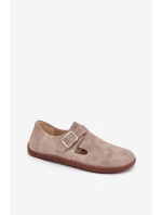 Zamszowe Półbuty Barefoot Damskie Z Klamrą Zazoo N1261 Beżowe