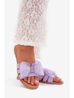 Klapki Damskie Na Płaskim Obcasie Z Tiulową Kokardą Fioletowe Tanira