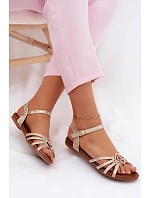 Dámské sandály Ploché S Pasky A Ozdobou S.Barski KV61-6056 Zlaté