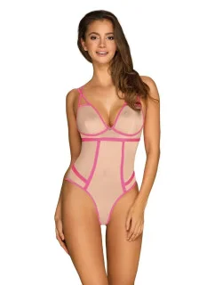 Elegantné body Nudelia teddy neon pink - Obsessive