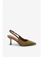 Dámské sandály na podpatku z imitace semiše zelené Saria