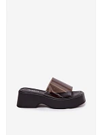 Dámské platformové sandály s průhledným páskem Černé Selestia