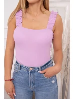 Blúzka bez ramienok s volánikmi vo fialovej farbe Blúzka bez ramienok s volánikmi vo fialovej farbe