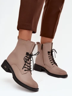 Botki Damskie Z Naturalnej Skóry Na Niskim Obcasie Ocieplane Vinceza 39955 Beżowe