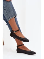 Dámské baleríny s páskem a přezkou Černé Janelor