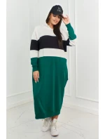 Trikolórne šaty s kapucňou ecru + čierna + tmavo zelená Trikolórne šaty s kapucňou ecru + čierna + tmavo zelená