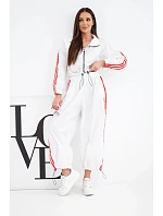 Dámska bavlnená súprava s oversized nohavicami a kontrastnými pruhmi, biela Dámska bavlnená súprava s oversized nohavicami a kontrastnými pruhmi, biela