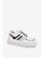 Sneakersy Damskie Na Platformie Biało-Czarne Ofenale