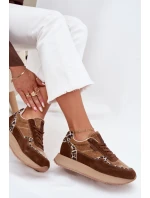 Zamszowe Sneakersy Damskie Big Star OO274A313 HI-POLY SYSTEM Brązowe Panterka