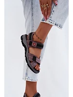 Kožené Semišové Dámské Sandály na Suchý Zip Levandulové Blingy