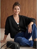 Dámsky voľný čierny kardigán na gombíky FashionStreet MY2651