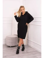 Šaty s kapucňou a bočným rázporkom čierne