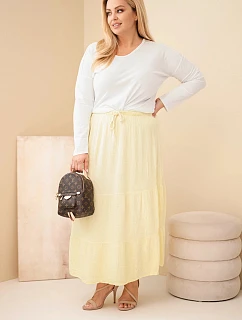 Dámska plus size sukňa z bavlneného mušelínu s volánom a gumou žltá