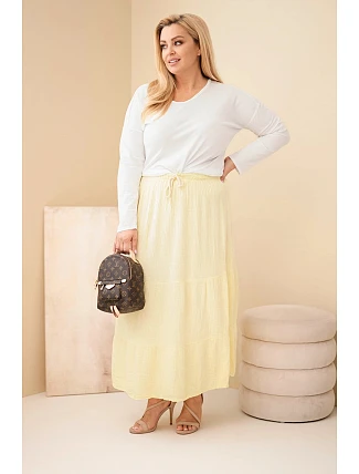 Dámska plus size sukňa z bavlneného mušelínu s volánom a gumou žltá