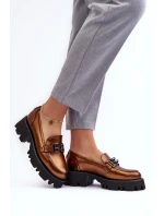 Damskie Skórzane Półbuty Loafersy Z Ozdobą Laura Messi 2699 Złote