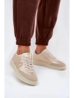 Niskie Buty Sportowe Damskie Z Eko Skóry Złoto-Beżowe Iladira